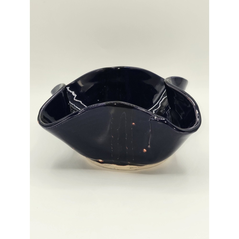 Cobalt Blue Art Pottery Bowl Organic Folded Form Studio Pottery Centerpiece